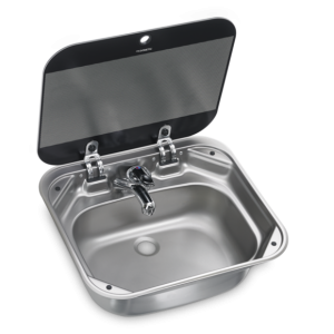 DOMETIC SNG 4237, KWADRATOWY ZLEW ZE SZKLANĄ POKRYWĄ, 420 X 370 MM