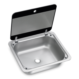 DOMETIC SNG 4133, KWADRATOWY ZLEW ZE SZKLANĄ POKRYWĄ, 410 X 335 MM