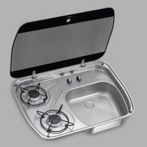DOMETIC HSG 2445, Zestaw 2-palnikowa kuchenka i zlew, szklana pokrywa